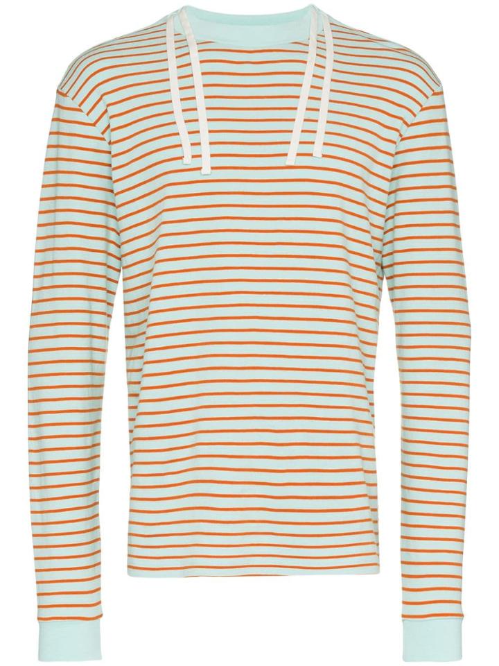 Vyner Articles Stripe Drawstring Cotton Sweatshirt - Blue