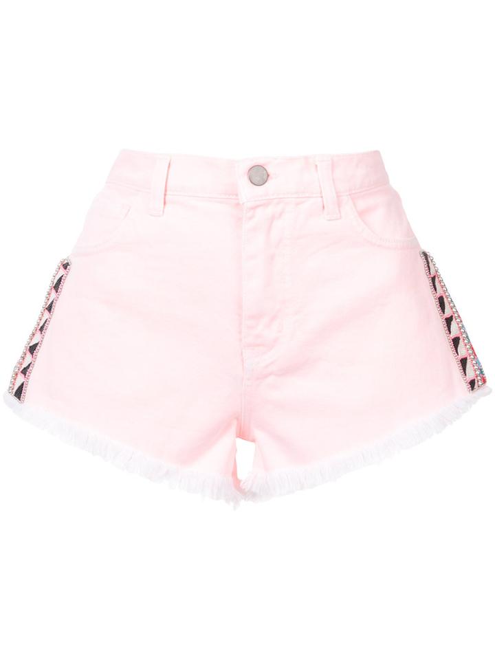 Amen - Denim Patched Shorts - Women - Cotton - 40, Pink/purple, Cotton