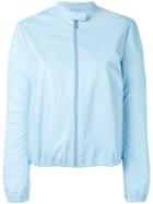 Prada Banded Collar Zipped Jacket, Women's, Size: 44, Blue, Silk/lamb Skin/cupro