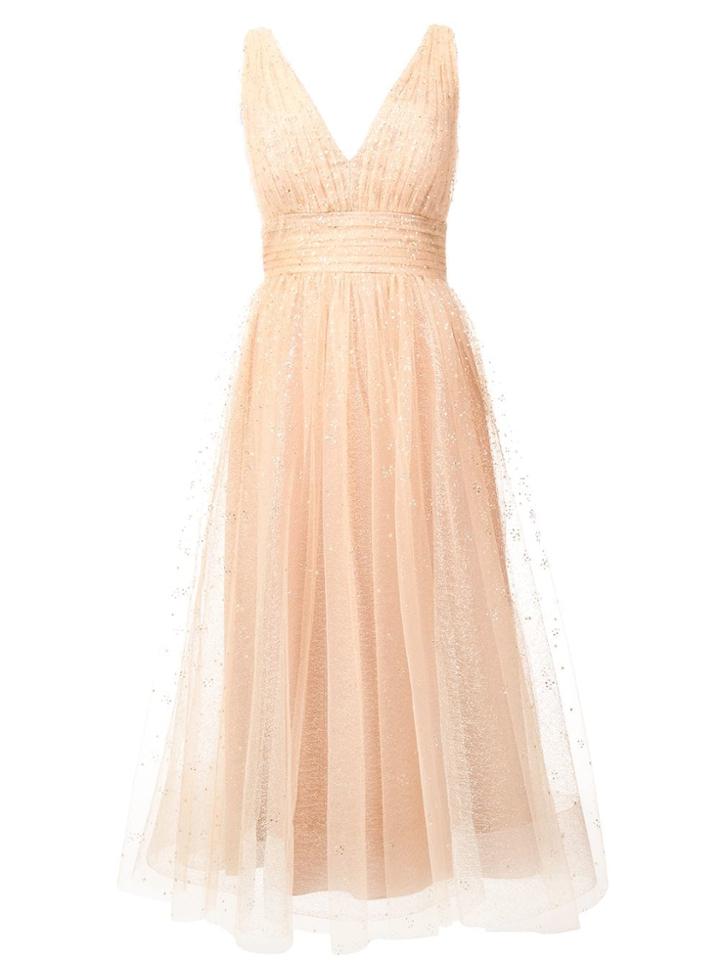 Marchesa Notte Empire Line Midi Dress - Neutrals