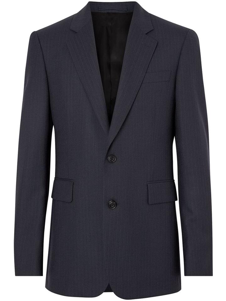 Burberry Classic Fit Pinstripe Wool Tailored Jacket - Blue