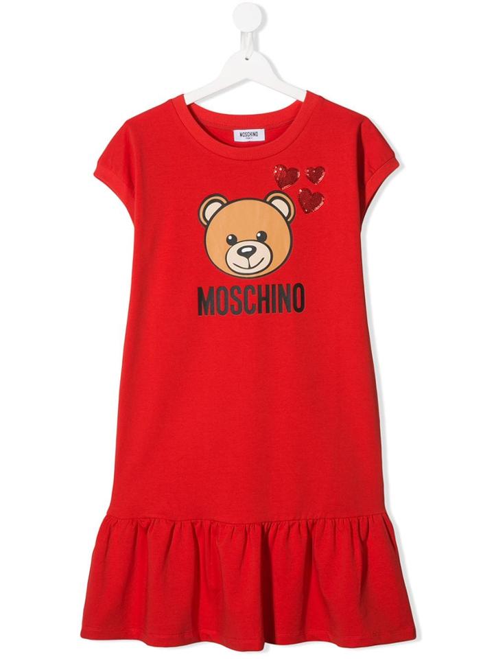 Moschino Kids Teen Bear Logo Print Dress - Red