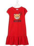 Moschino Kids Teen Bear Logo Print Dress - Red