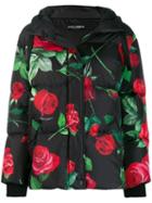 Dolce & Gabbana Hooded Floral-print Down Jacket - Black