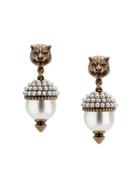 Gucci Feline Earrings With Resin Pearls - Metallic