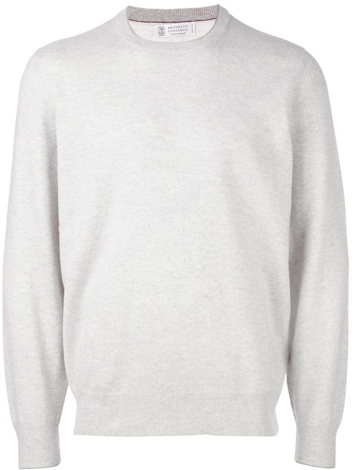 Brunello Cucinelli Crew Neck Jumper, Men's, Size: 58, Grey, Silk/cashmere/virgin Wool