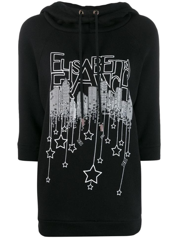 Elisabetta Franchi Printed Logo Longline Hoodie - Black