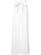 Milly Tie Waist Flared Trousers - White