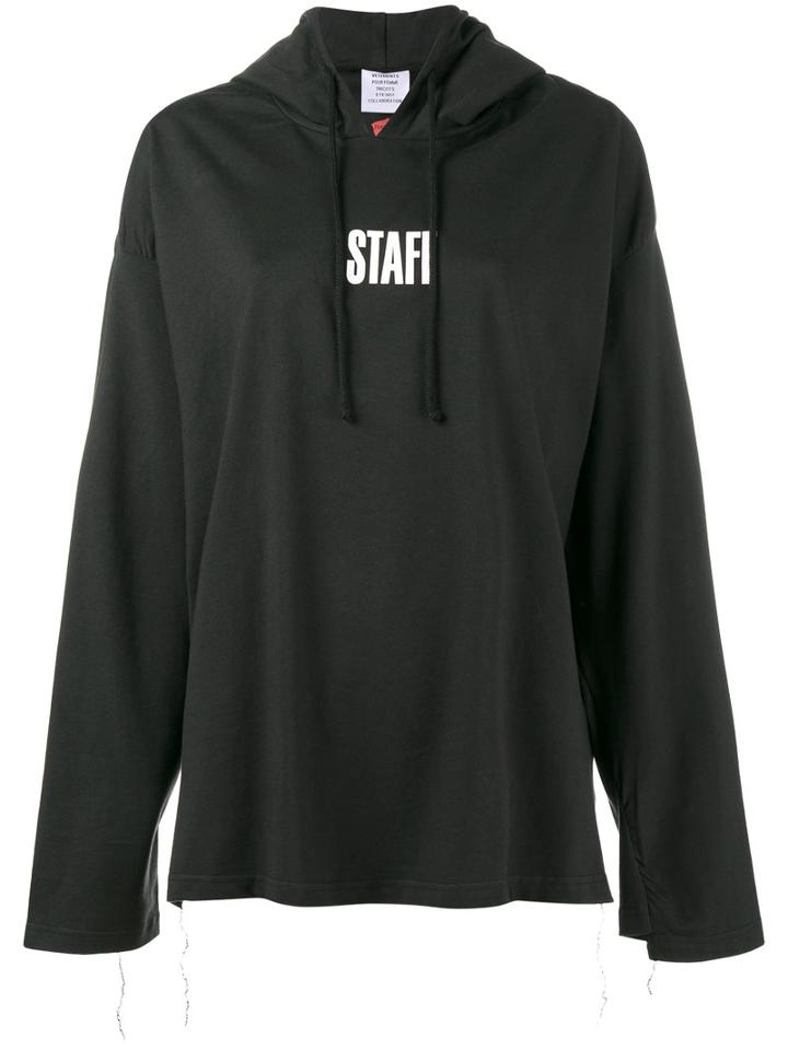 Vetements Staff Print Hoodie, Women's, Size: Small, Black, Cotton