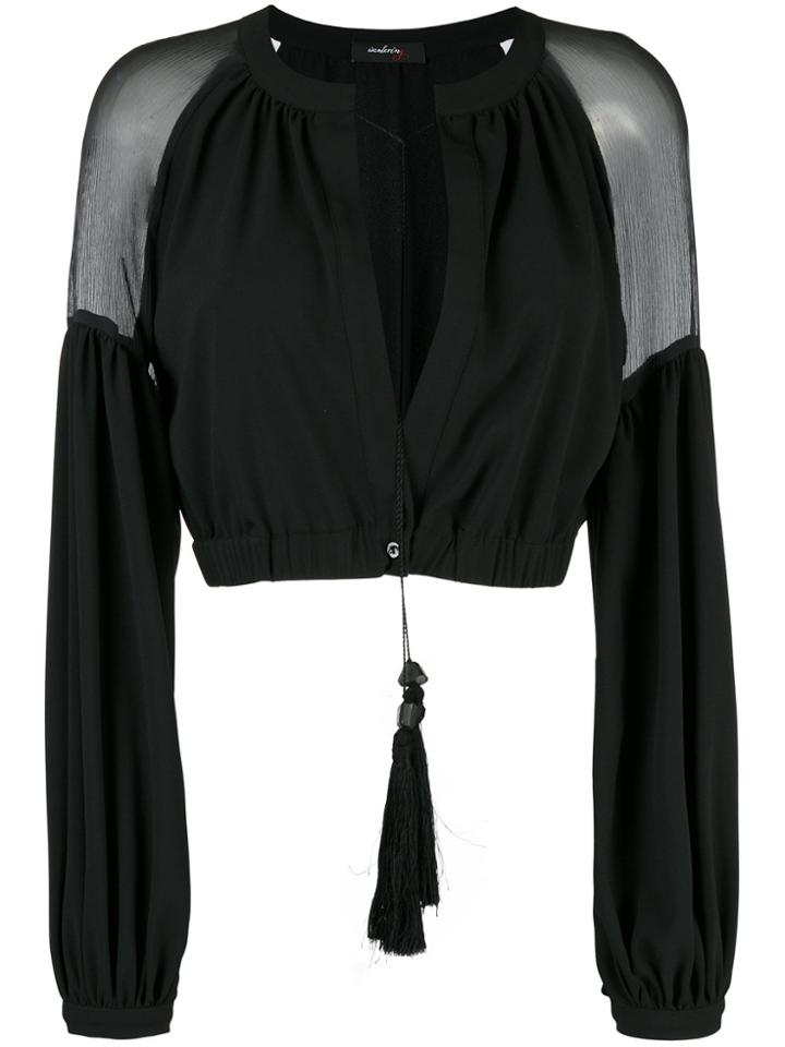 Wandering Sheer Panel Cropped Jacket - Black