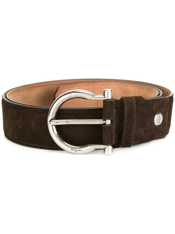 Salvatore Ferragamo Gancino Buckle Belt, Men's, Size: 115, Brown, Calf Suede