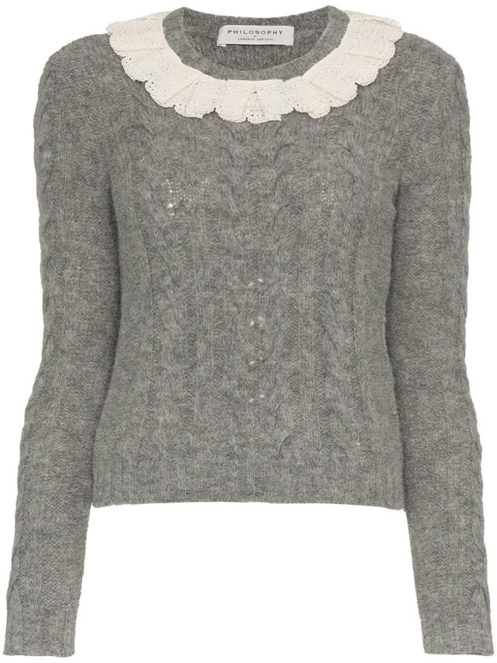 Philosophy Di Lorenzo Serafini Lace Collar Wool-blend Sweater - Grey