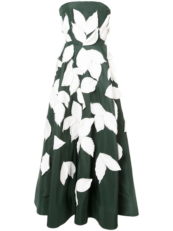 Oscar De La Renta Leaf Applique Dress - Green