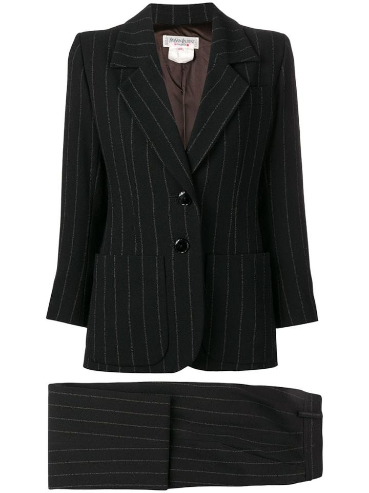 Yves Saint Laurent Vintage Pinstriped Skirt Suit - Black