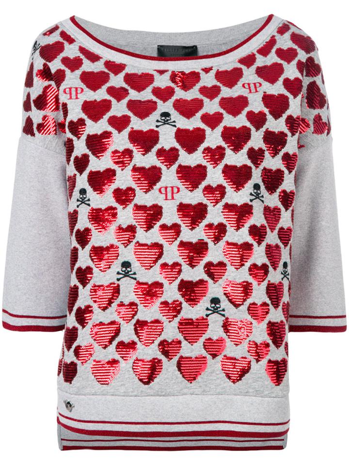 Philipp Plein Sequin Heart Top - Grey