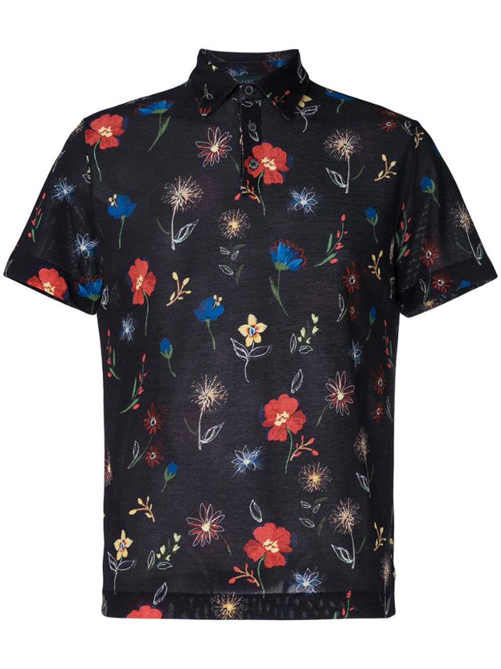 Zanone Floral-print Polo Shirt - Blue