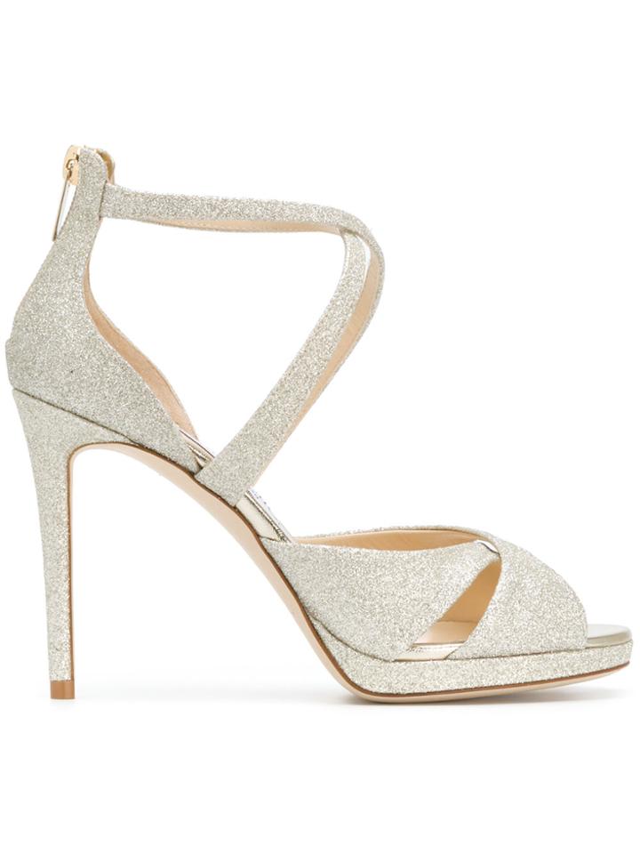 Jimmy Choo Lorina 100 Glitter Sandals - Metallic