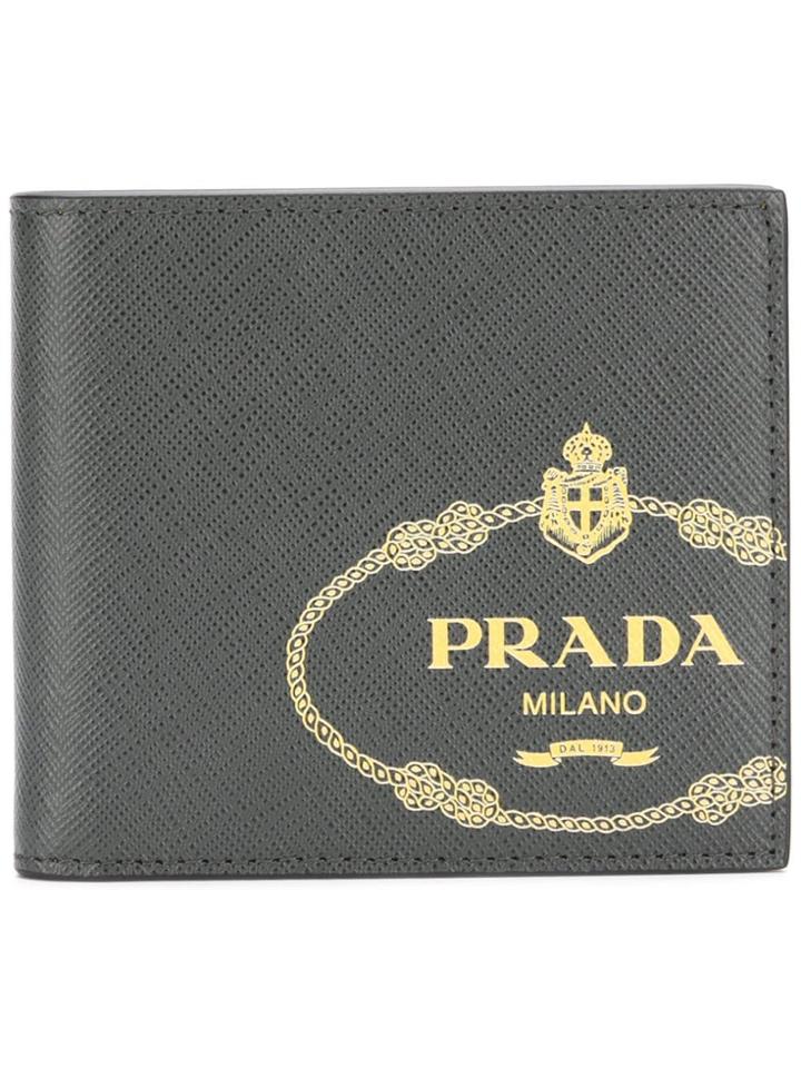 Prada Logo Embellished Wallet - Grey