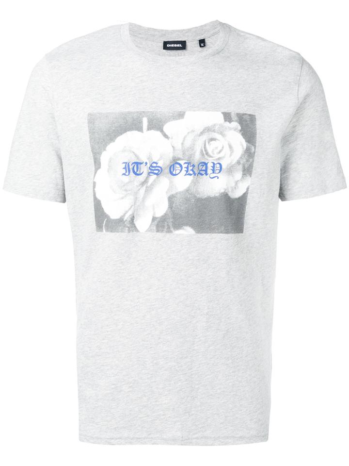 Diesel Rose Print T-shirt - Grey