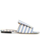 Sergio Rossi Striped Slider Sandals - Blue