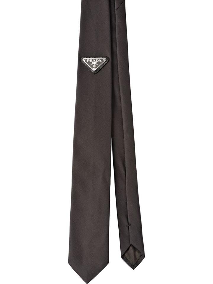 Prada Triangle Logo Gabardine Tie - Black