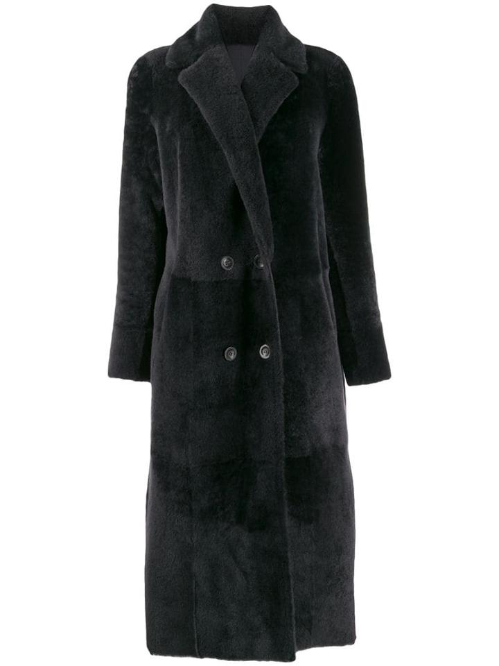 Arma Shearling Double Breasted Midi Coat - Blue