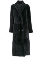 Arma Shearling Double Breasted Midi Coat - Blue