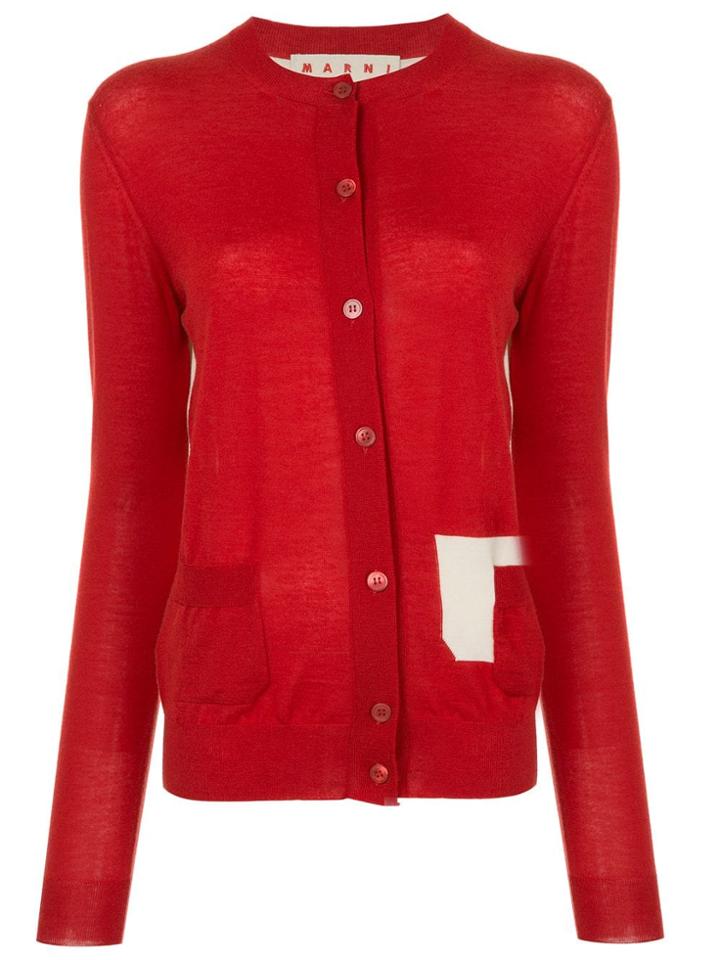 Marni Contrasting Panel Cardigan - Red