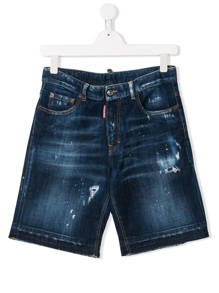 Dsquared2 Kids Teen Distressed Effect Denim Shorts - Blue