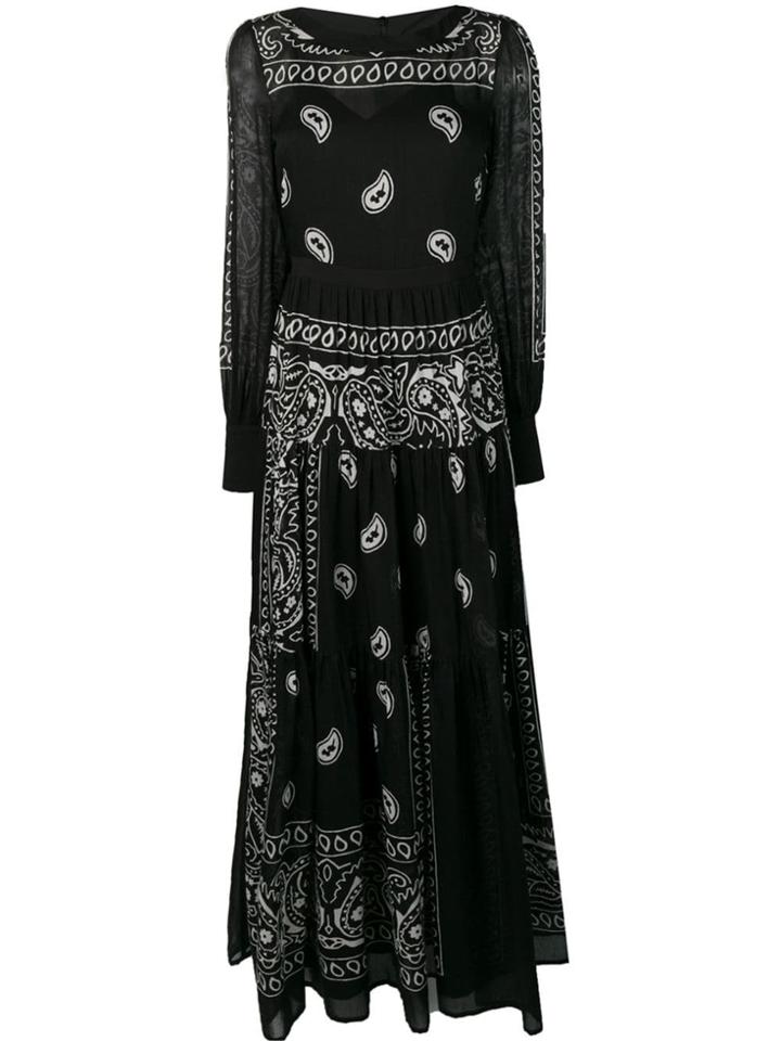 Black Coral Paisley Long-sleeve Maxi Dress