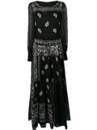 Black Coral Paisley Long-sleeve Maxi Dress