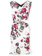 Roberto Cavalli Roses Print Belted Dress - White