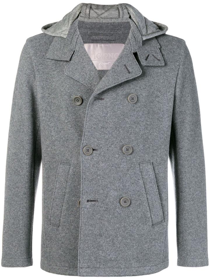 Herno Hooded Double Breasted Jacket - Grey