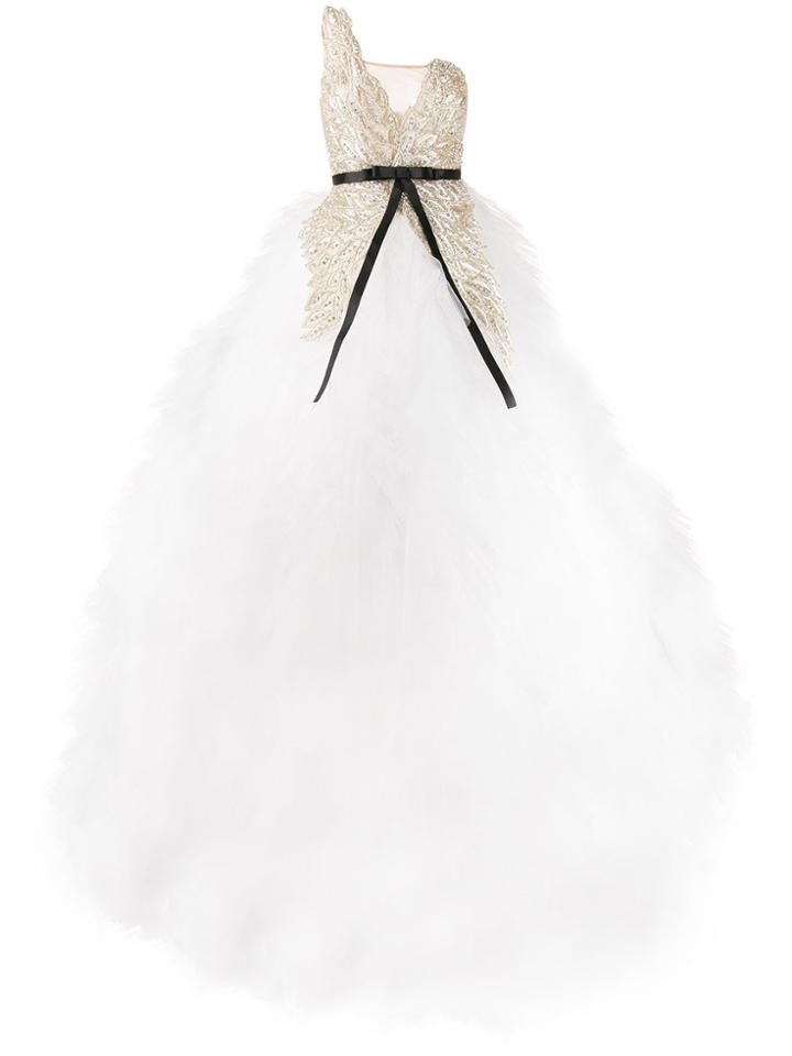 Loulou Beaded Feather Full Gown - White
