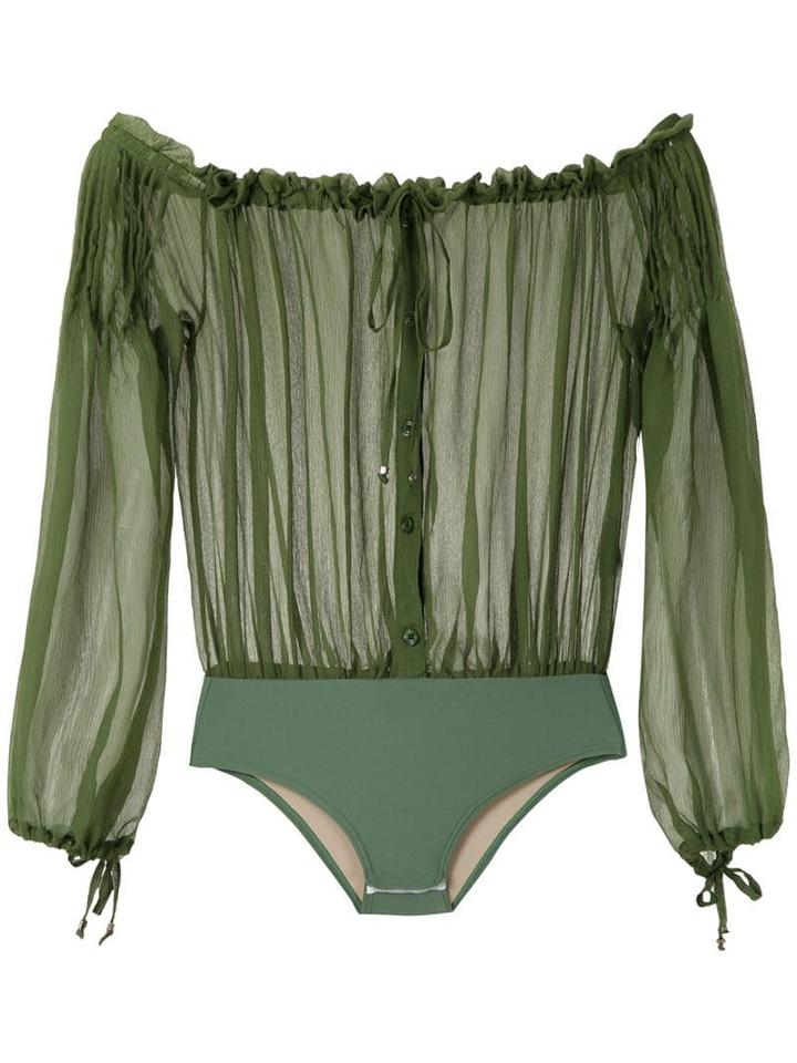 Amir Slama Ruched Off-shoulder Body - Green
