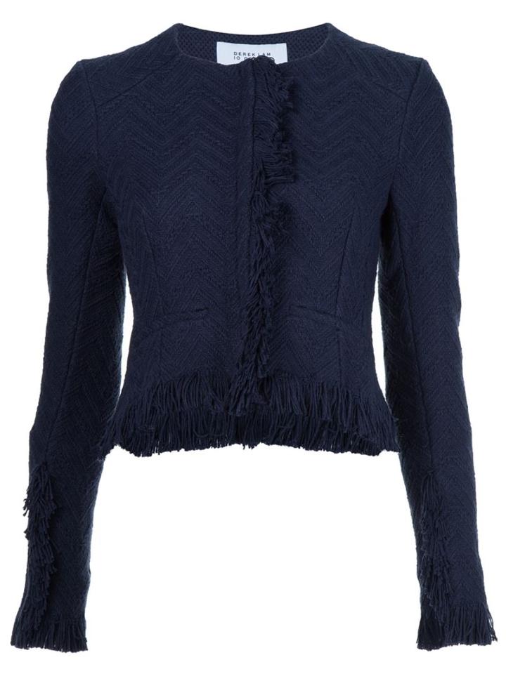 Derek Lam 10 Crosby Frayed Cropped Jacket, Women's, Size: 0, Blue, Cotton/polyester