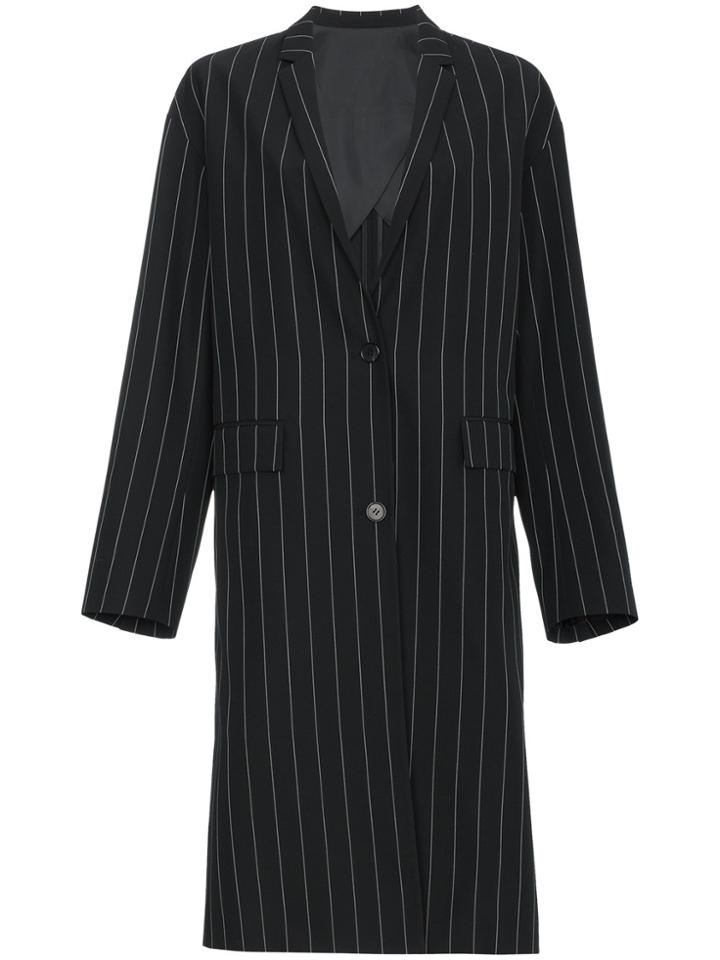 Juun.j Oversized Pinstripe Coat - Black