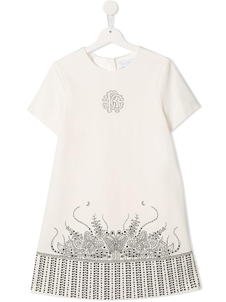 Roberto Cavalli Junior Logo Studded Dress - White