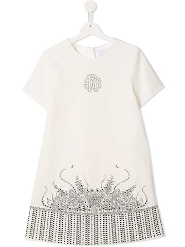Roberto Cavalli Junior Logo Studded Dress - White