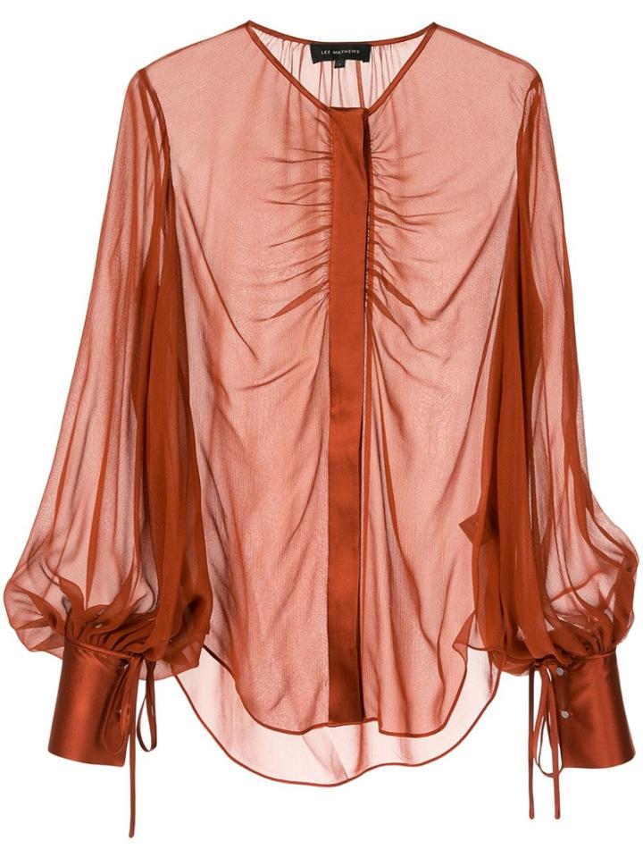 Lee Mathews Sheer Long Sleeve Blouse - Orange