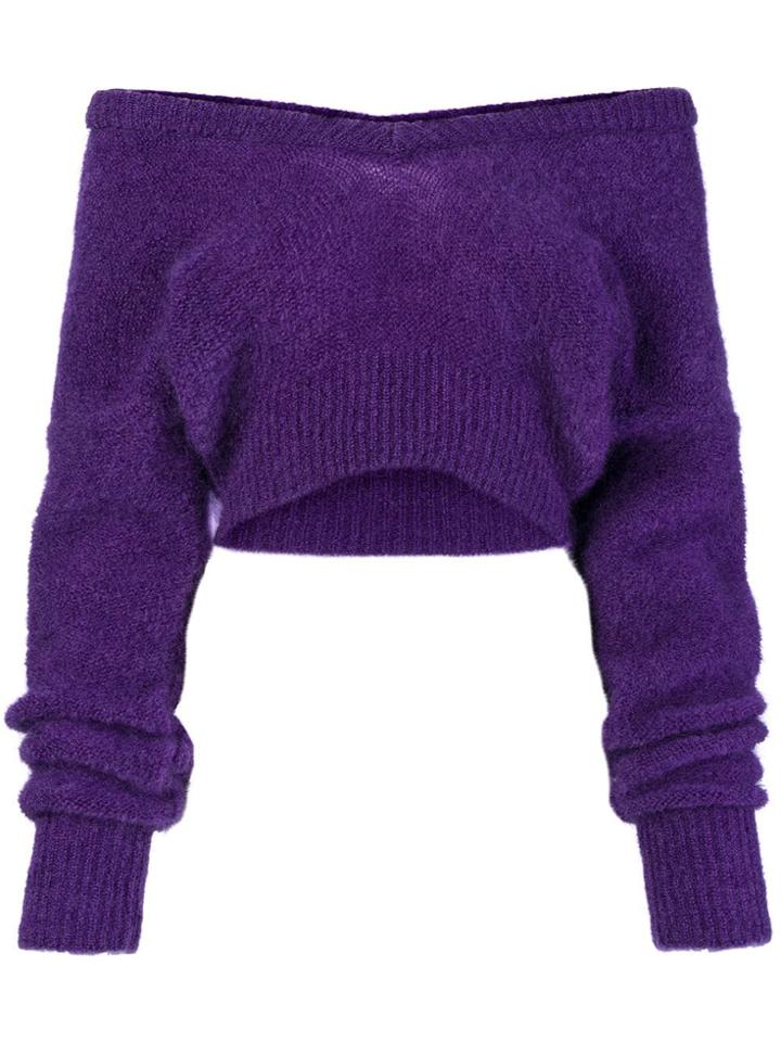 Alessandra Rich Cropped Off-shoulder Sweater - Pink & Purple