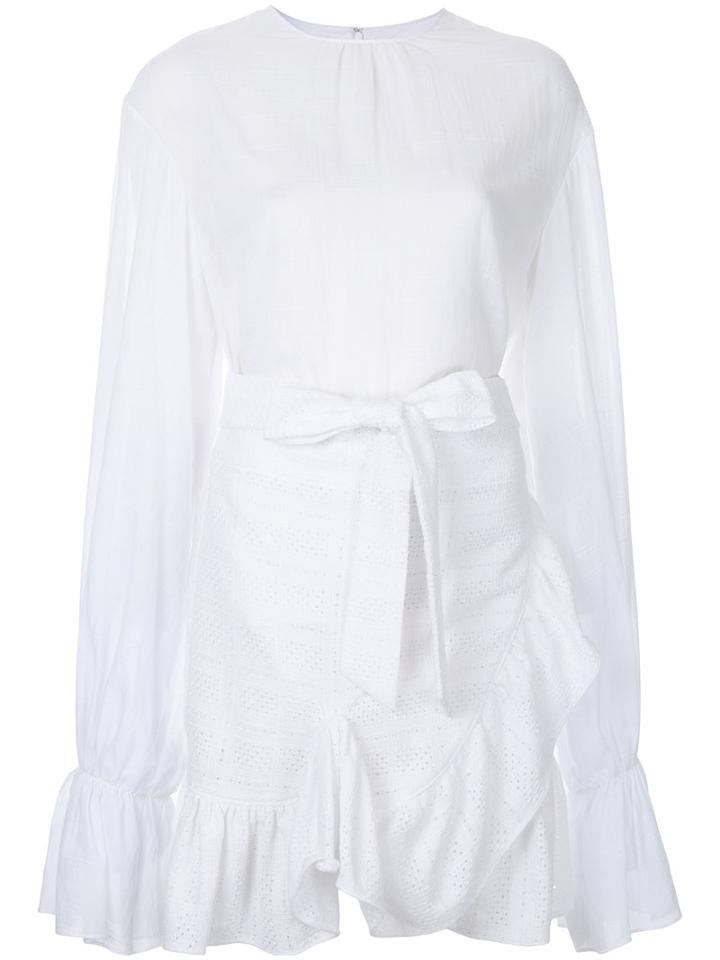 Goen.j Elongated Sleeves Ruffled Dress, Women's, Size: Medium, White, Cotton/bemberg