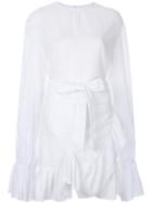 Goen.j Elongated Sleeves Ruffled Dress, Women's, Size: Medium, White, Cotton/bemberg