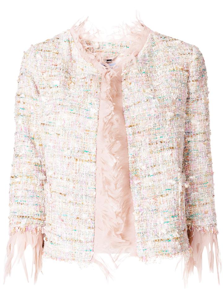 Blumarine Feather Trim Fitted Jacket - Nude & Neutrals