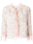 Blumarine Feather Trim Fitted Jacket - Nude & Neutrals