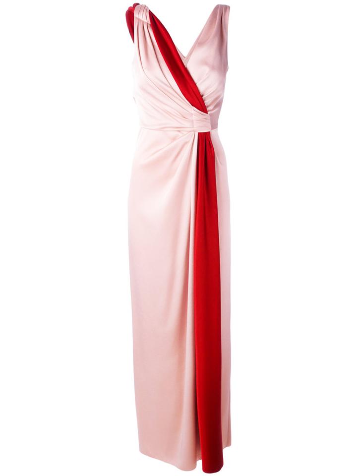 Paule Ka Contrast Sash Evening Gown, Women's, Size: 40, Red, Polyester/triacetate