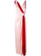Paule Ka Contrast Sash Evening Gown, Women's, Size: 40, Red, Polyester/triacetate