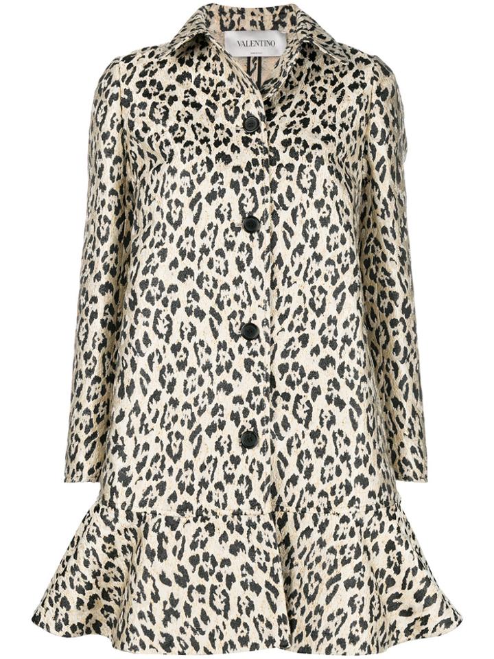 Valentino Leopard Printed Flared Coat - Brown