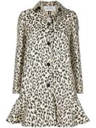 Valentino Leopard Printed Flared Coat - Brown
