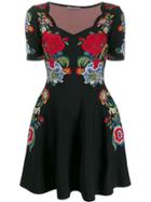 Alexander Mcqueen Floral Embroidered Mini Dress - Black